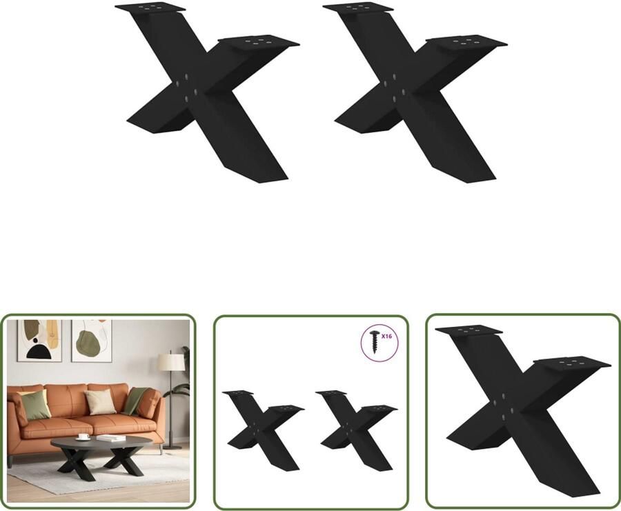 The Living Store Salontafelpoten 2 st X-vormig 70x(30-31) cm staal zwart Salontafel Potten Salontafel Poten Zwart Tafelpoten X-vormig Metalen Tafelpoten Industriële Tafelpoten