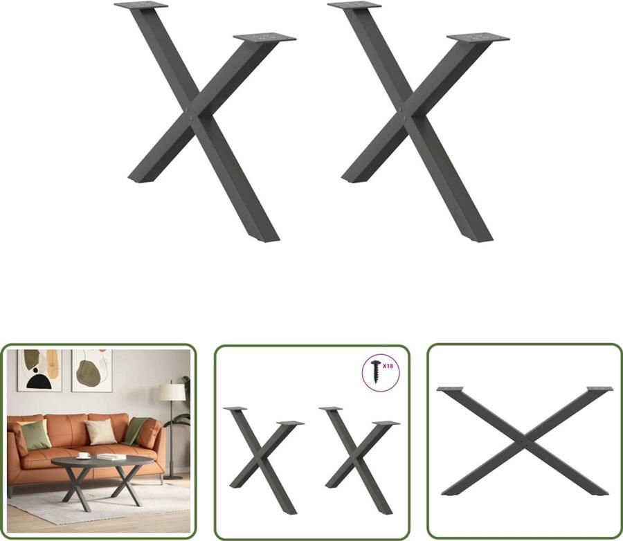The Living Store Salontafelpoten 2 st X-vormig 70x(42-43) cm staal antraciet Salontafel Potten Salontafel Poten Zwart Houten Salontafel Industrieel Meubilair Tafelpoten Set