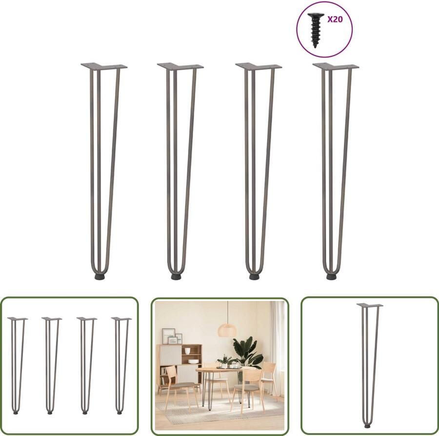 VidaXL Salontafel Potten Haarspeld Tafelpoten Haarnadelpoten voor console tafel 4 st 72 cm massief staal naturel Tafelpoten Modern Metalen Tafelpoten Zwarte Tafelpoten