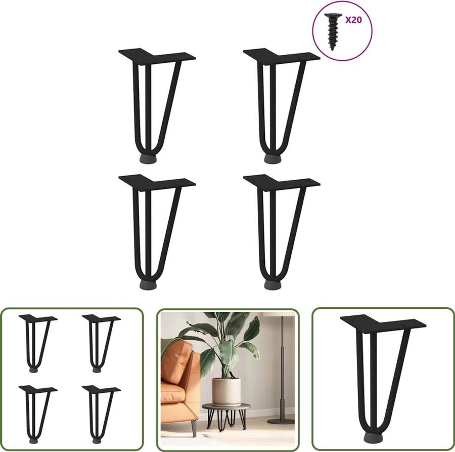 VidaXL Salontafel Potten Haarspeld Tafelpoten Haarnadelpoten voor Salontafel 4 st 20 cm massief staal zwart Tafelpoten Zwart Metalen Tafelpoten Industrieel Tafelpoten