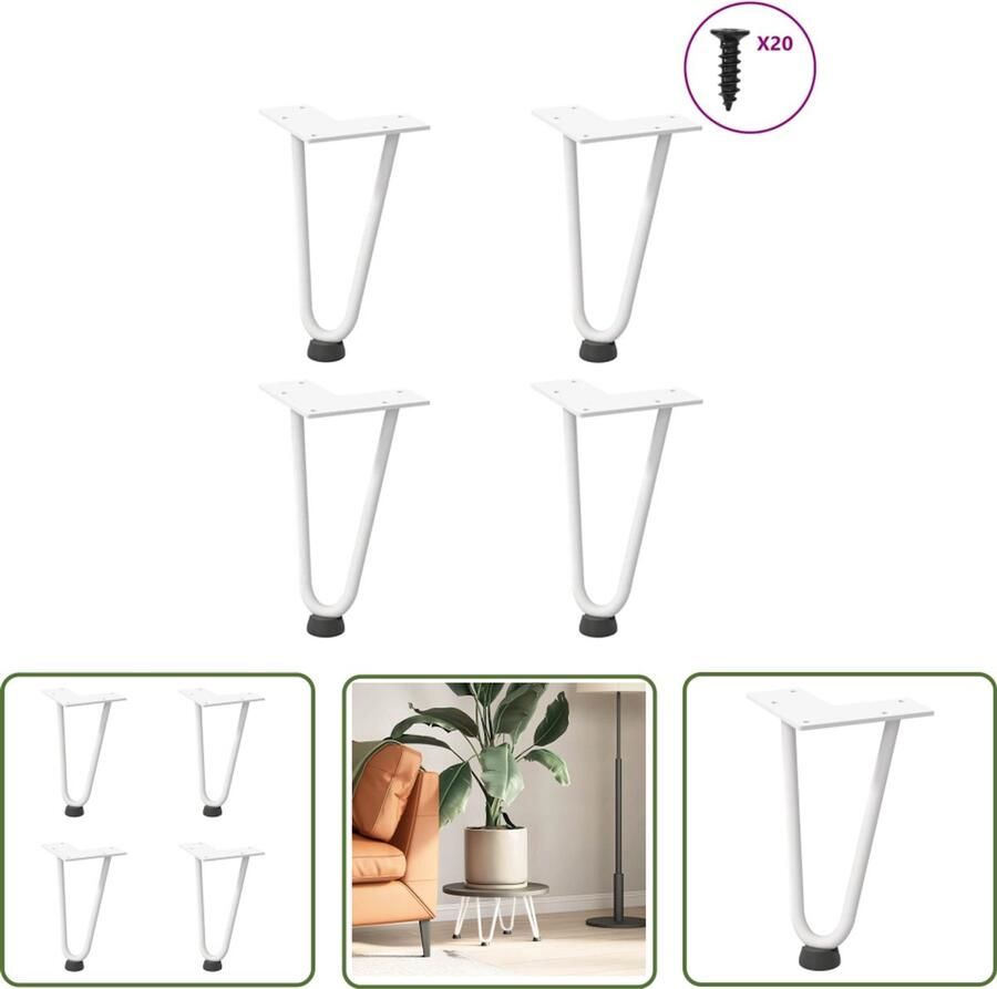 The Living Store Haarspeld tafelpoten 4 st 20 cm massief staal wit Haarspeld Tafelpoten Salontafel Potten Moderne Tafelpoten Metalen Tafelpoten Witte Tafelpoten