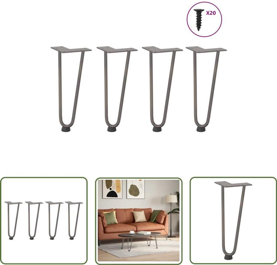 VidaXL Salontafel Potten Haarspeld Tafelpoten Haarnadelpoten voor Salontafel 4 st 30 cm massief staal naturel Tafelpoten Modern Metalen Tafelpoten Vintage Tafelpoten