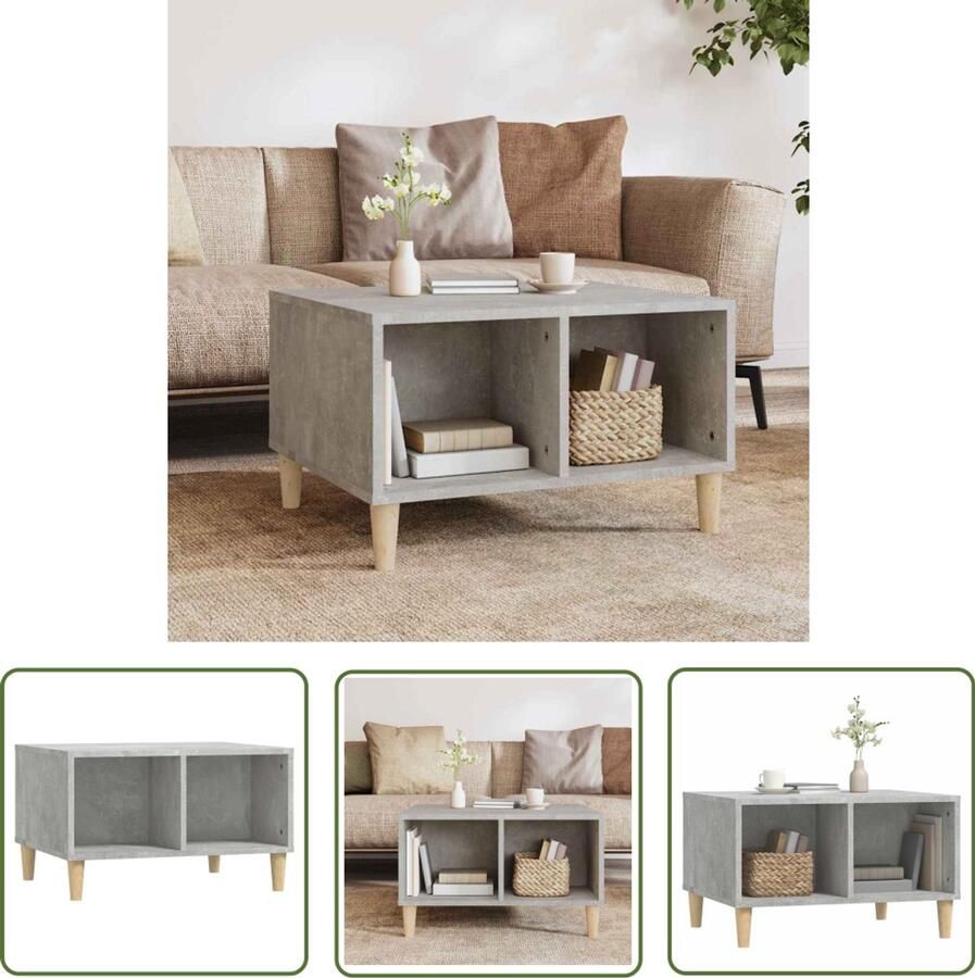 The Living Store Salontafel Scandinavische Stijl Betongrijs 60 x 50 x 36.5 cm Scandinavische Stijl Salontafel Bijzettafel Beton Grijs Houten Poten - Foto 2