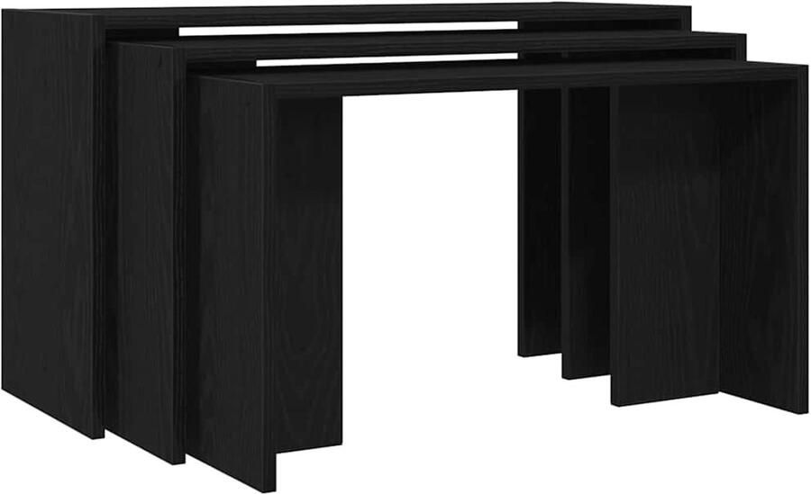 The Living Store 3-delige Tafeltjesset bewerkt hout zwart Bijzettafels Salontafeltje Nesttafels Houten Meubilair Zwarte Meubels