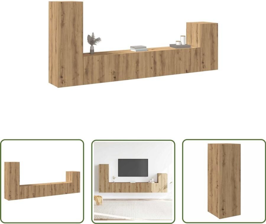 The Living Store vidaXL Salontafel Tv Kast 4-delig Tv-meubelset wandmontage bewerkt hout artisanaal eiken Houten Tv Stand Media Kast Opbergkast - Foto 2