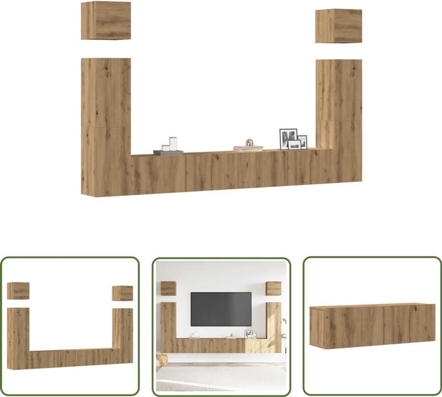 VidaXL 6-delig Tv-meubelset wandmontage bewerkt hout artisanaal eiken Tv Kast Salontafel Houten Tv Stand Tv Meubel Mediastand