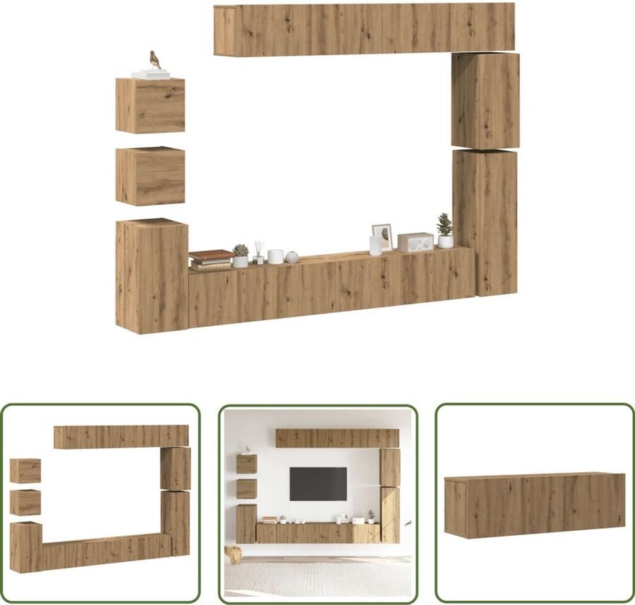 VidaXL Salontafel Tv Kast 9-delig Tv-meubelset wandmontage bewerkt hout artisanaal eiken Houten Tv Stand Opbergkast Media Kast