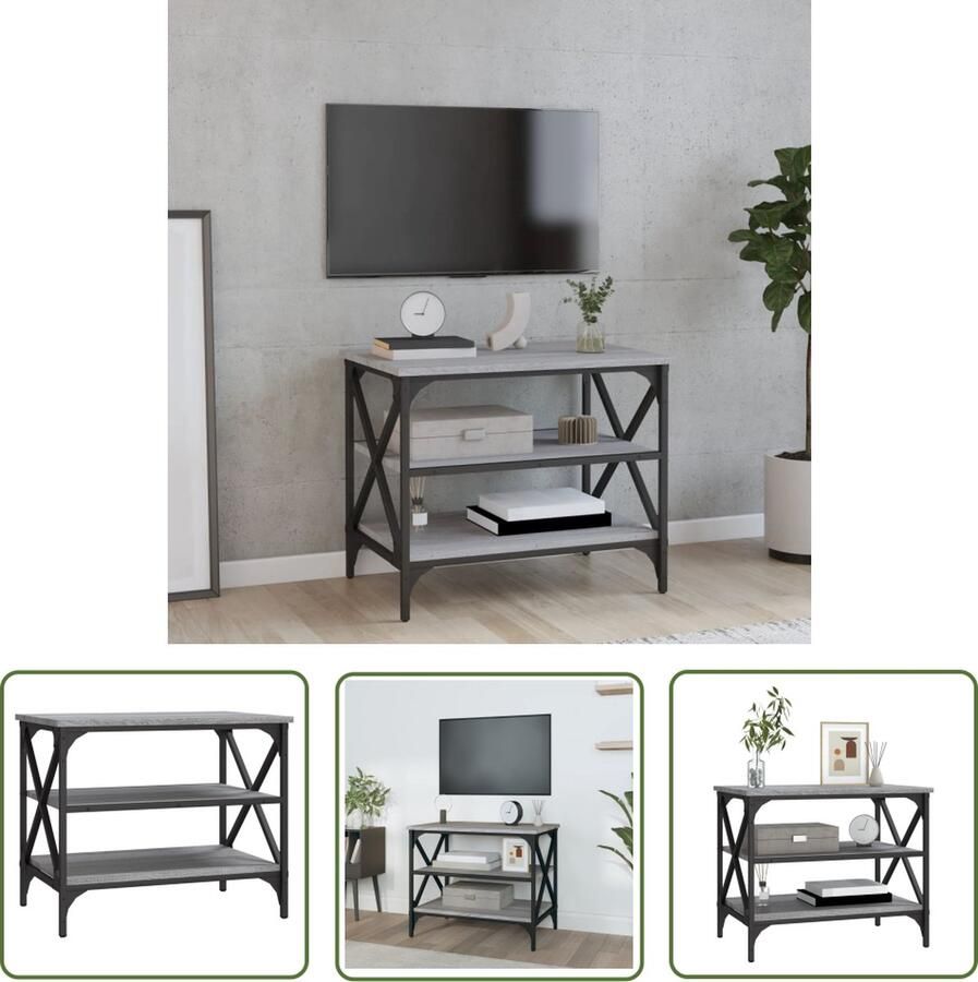 The Living Store Tv-meubel 60x40x50 cm bewerkt hout grijs sonoma eikenkleurig Tv Kast Salontafel Industrieel Tv Meubel Grijze Tv Kast Houten Tv Kast - Foto 2