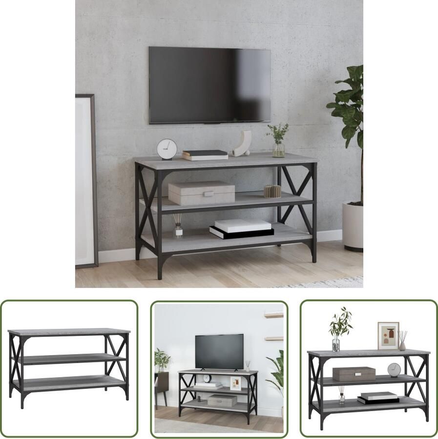 The Living Store Tv-meubel 80x40x50 cm bewerkt hout grijs sonoma eikenkleurig Tv Kast Salontafel Industrieel Tv Meubel Houten Tv Stand Grijze Tv Kast - Foto 2