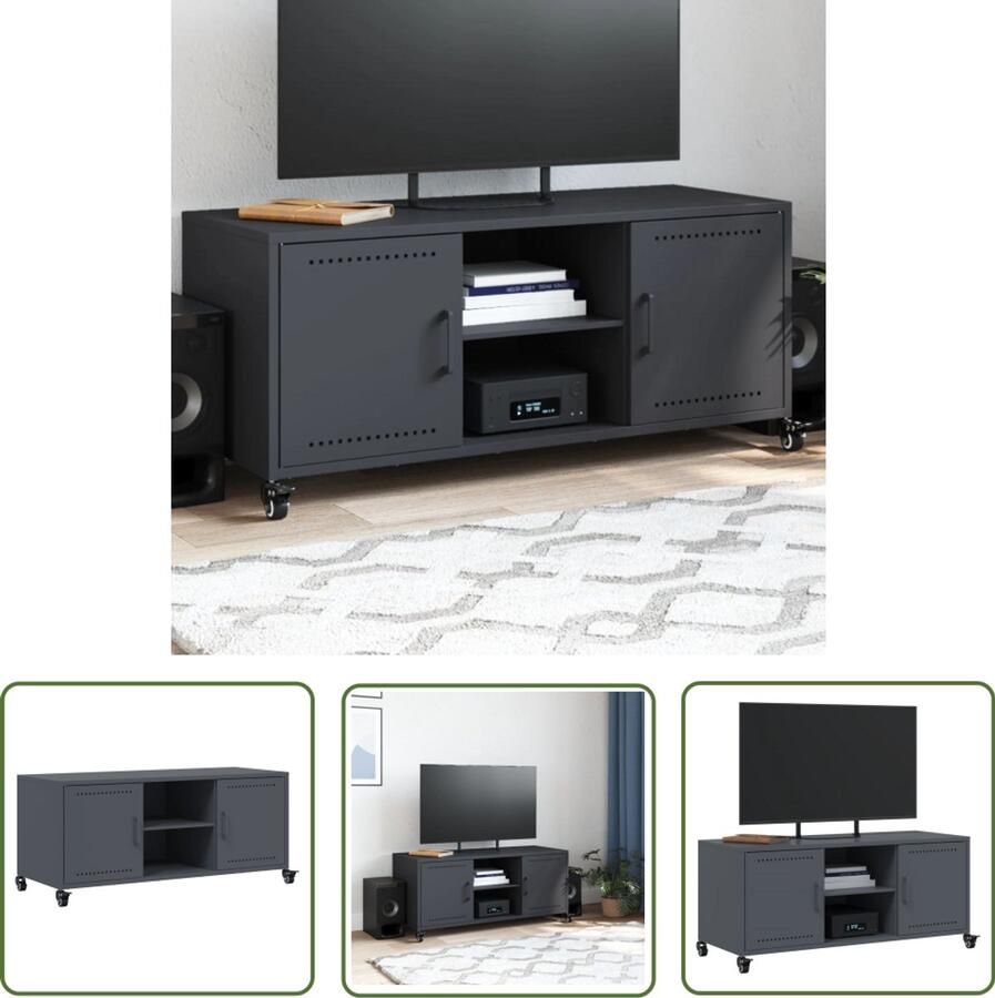 The Living Store Tv-meubel 100 5x39x43 5 cm staal antracietkleurig Tv-meubel Salontafel Mediabox Opbergkast Zwart Metalen