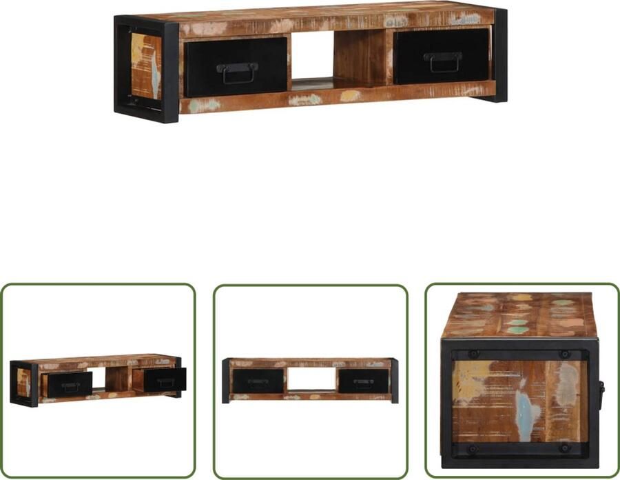 The Living Store Tv-meubel 100x30x25 cm massief gerecycled hout Tv-meubel Salontafel Media Kast Vintage Industrieel Houten Tv-kast