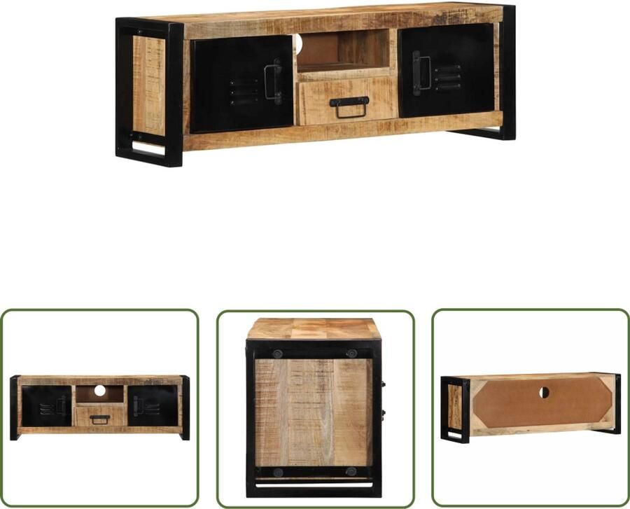 The Living Store Tv-meubel 100x30x35 cm massief ruw mangohout Tv-meubel Salontafel Kast Mangohout Industrieel Design