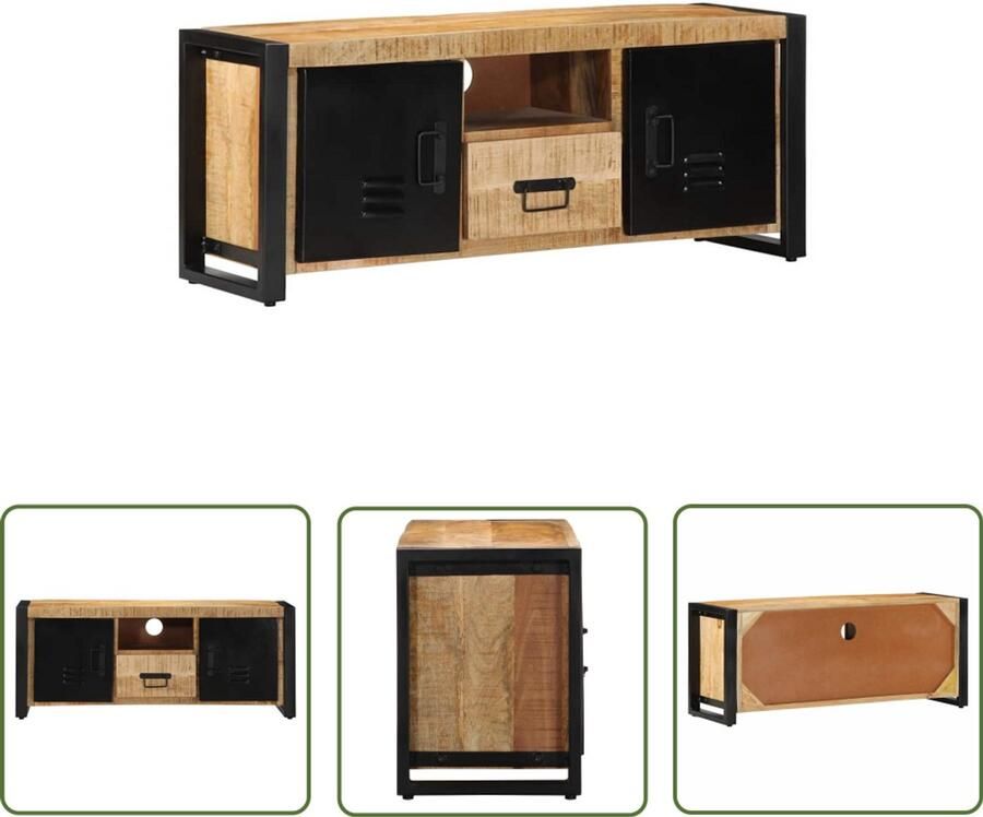 The Living Store Tv-meubel 100x30x40 cm massief ruw mangohout Tv-meubel Salontafel Kast Mangohout Vintage