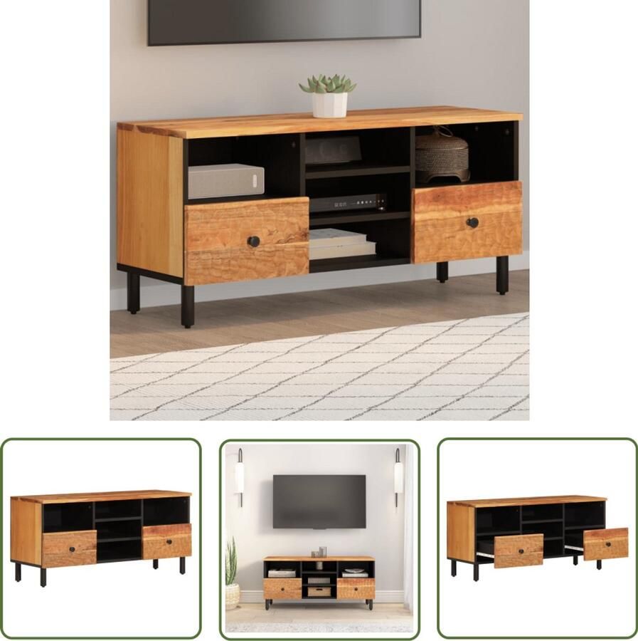 The Living Store Tv-meubel 100x33x46 cm massief acaciahout Tv-meubel Salontafel Houten Kast Acaciahout Vintage Tv-stand - Foto 2