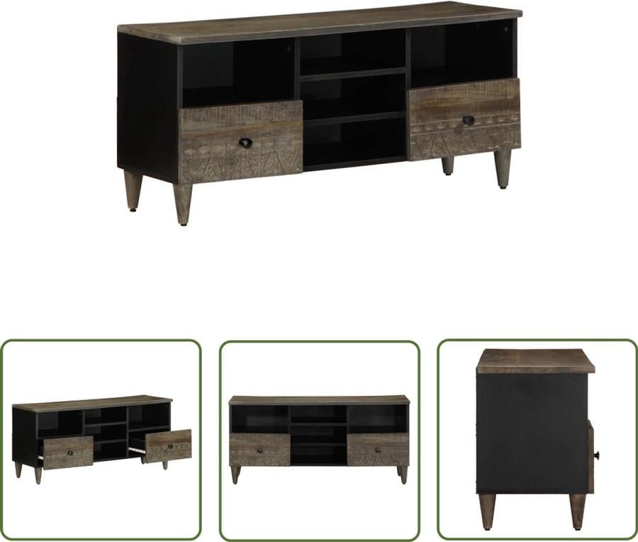 The Living Store Tv-meubel 100x33x46 cm massief mangohout zwart Tv-meubel Salontafel Kast Mangohout Black Furniture