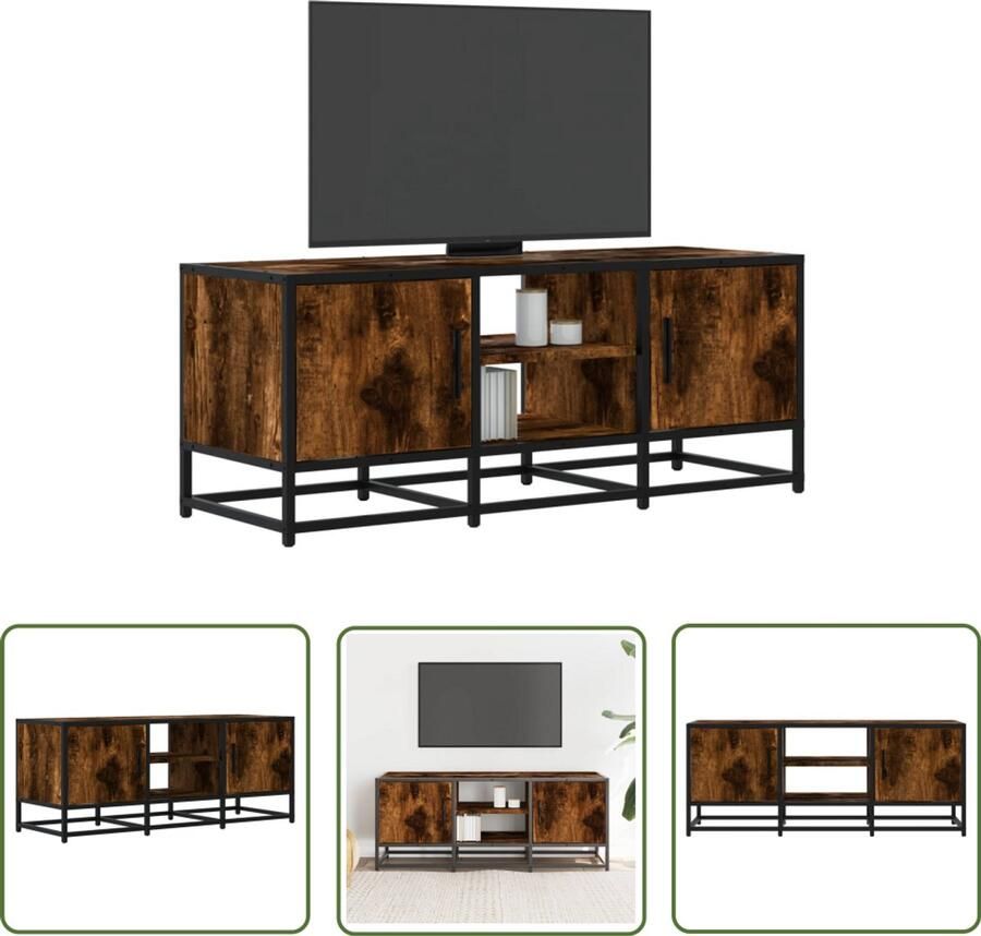 The Living Store Tv-meubel 100x35x41 cm bewerkt hout metaal gerookt eikenkleurig Tv-meubel Salontafel Houten Tv-meubel Industrieel Tv-meubel Opbergruimte