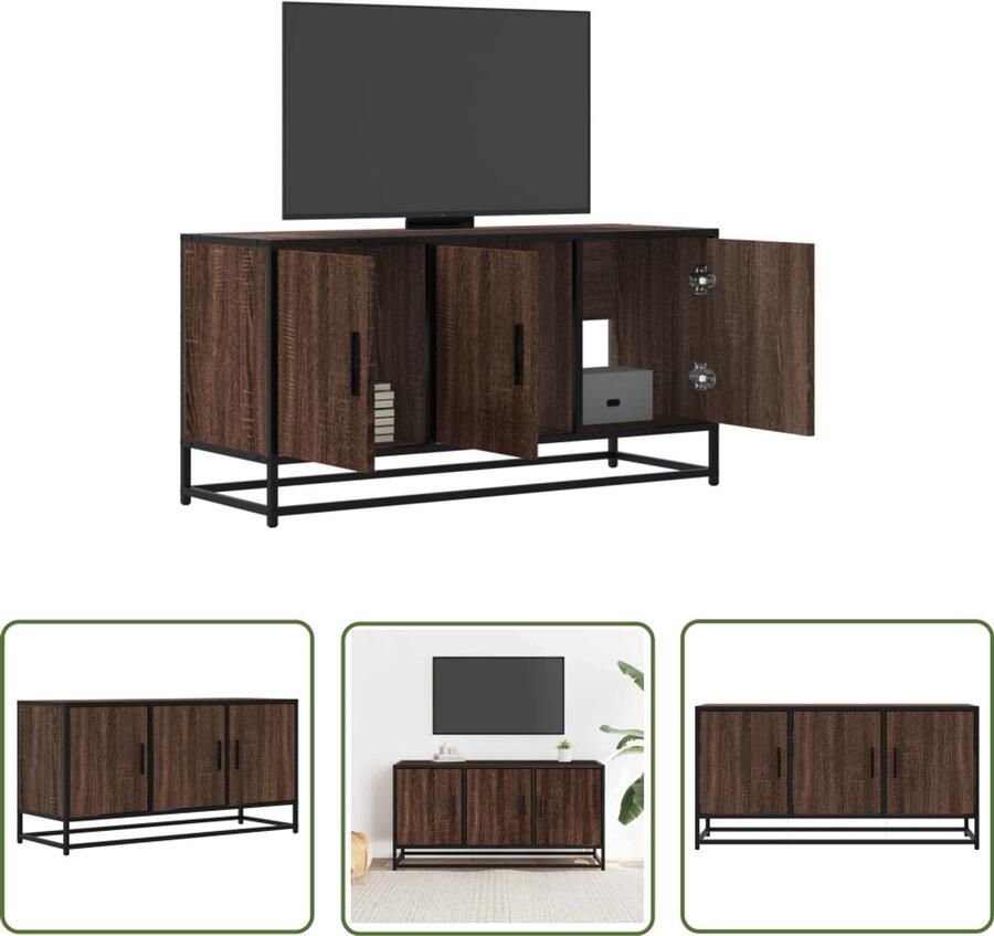The Living Store Tv-meubel 100x35x50 cm bewerkt hout metaal bruin eikenkleur Tv-meubel Salontafel Houten Tv-meubel Industrieel Tv-meubel Opbergruimte