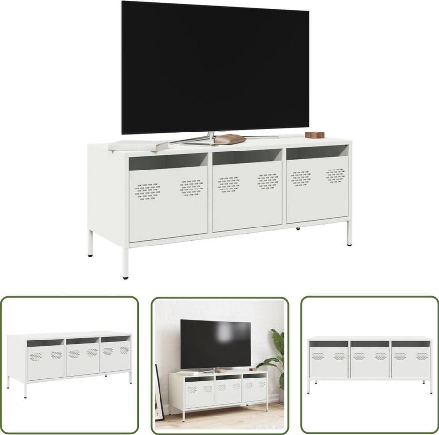 The Living Store Tv-meubel 101 5x39x43 5 cm koudgewalst staal wit Tv-meubel Salontafel Industriel Design Houten Tv-stand Media Kast
