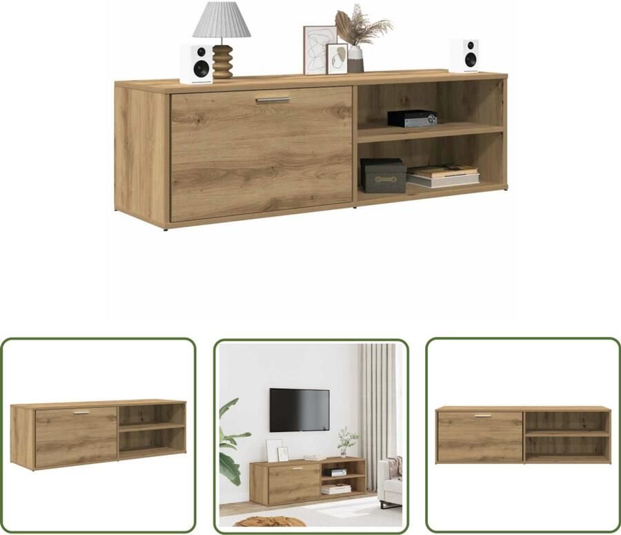The Living Store Tv-meubel 120x34x37 cm bewerkt hout artisanaal eikenkleur Tv-meubel Salontafel Houten Tv-stand Mediacaft Bergruimte