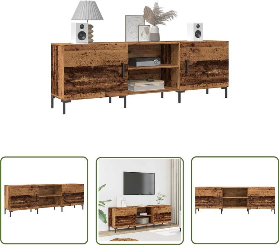 The Living Store Tv-meubel 150x30x50 cm bewerkt hout oud houtkleurig Tv-meubel Salontafel Kast Houten Tv-standaard Entertainment Center