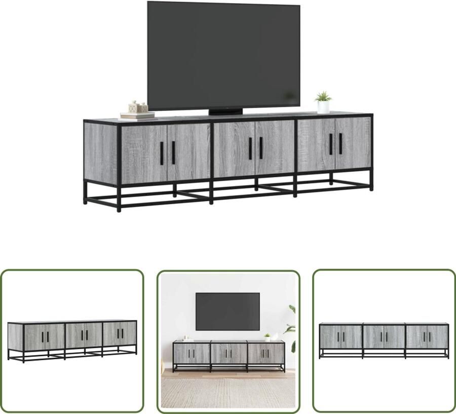 The Living Store Tv-meubel 150x35x41 cm bewerkt hout metaal grijs sonoma eiken Tv-meubel Salontafel Houten Tv-meubel Industrieel Tv-meubel Opbergruimte