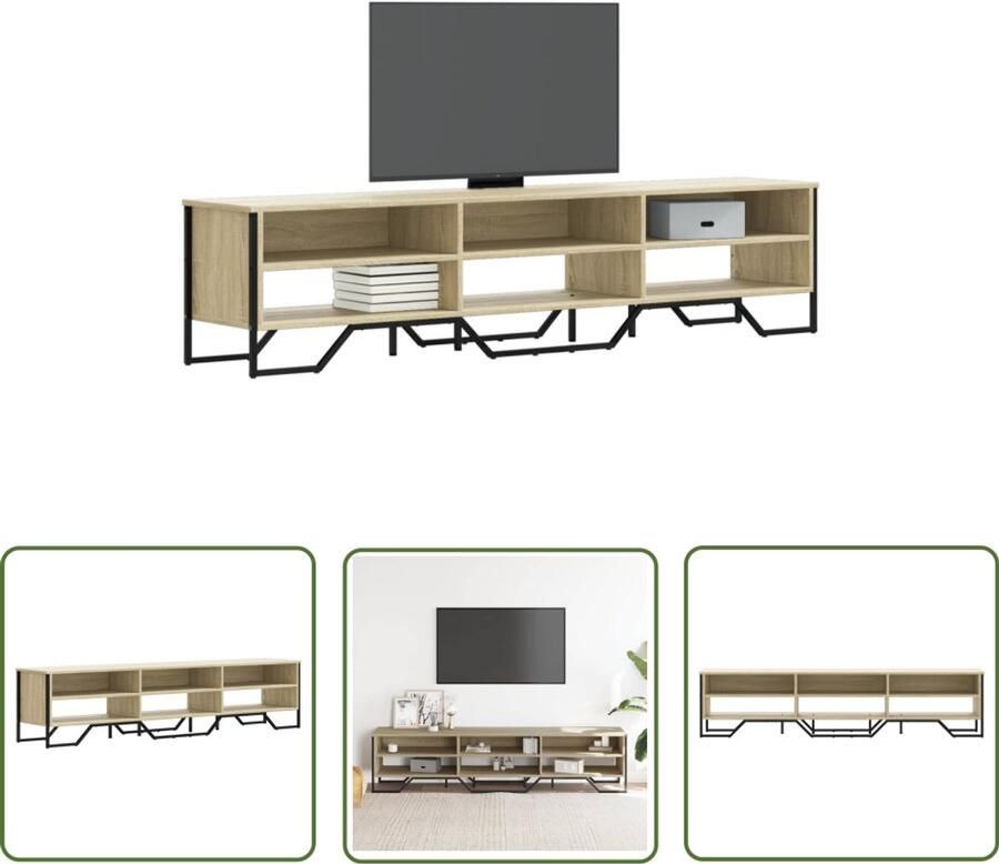 The Living Store Tv-meubel 180x34x41 cm bewerkt hout sonoma eikenkleurig Tv-meubel Salontafel Houten Tv-stand Opbergruimte Sonoma Eiken