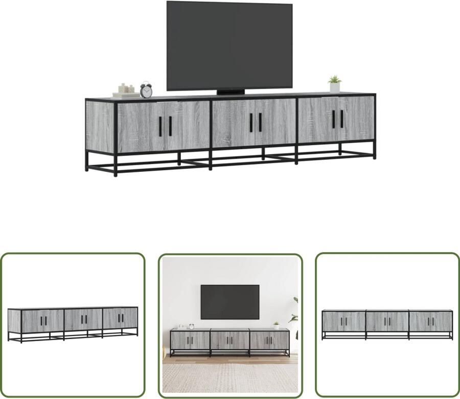 The Living Store Tv-meubel 180x35x41 cm bewerkt hout grijs sonoma eikenkleurig Tv-meubel Salontafel Kast Opbergruimte Houten Tv-meubel