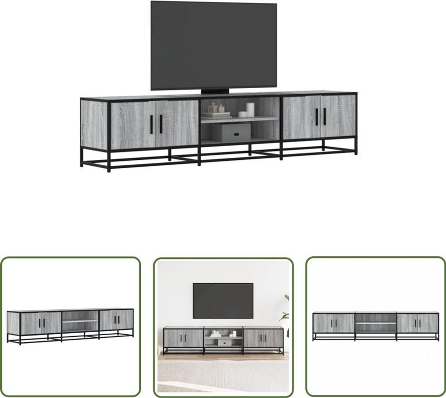 The Living Store Tv-meubel 180x35x41 cm bewerkt hout grijs sonoma eikenkleurig Tv-meubel Salontafel Opbergruimte Houten Tv-meubel Grijze Tv-bank