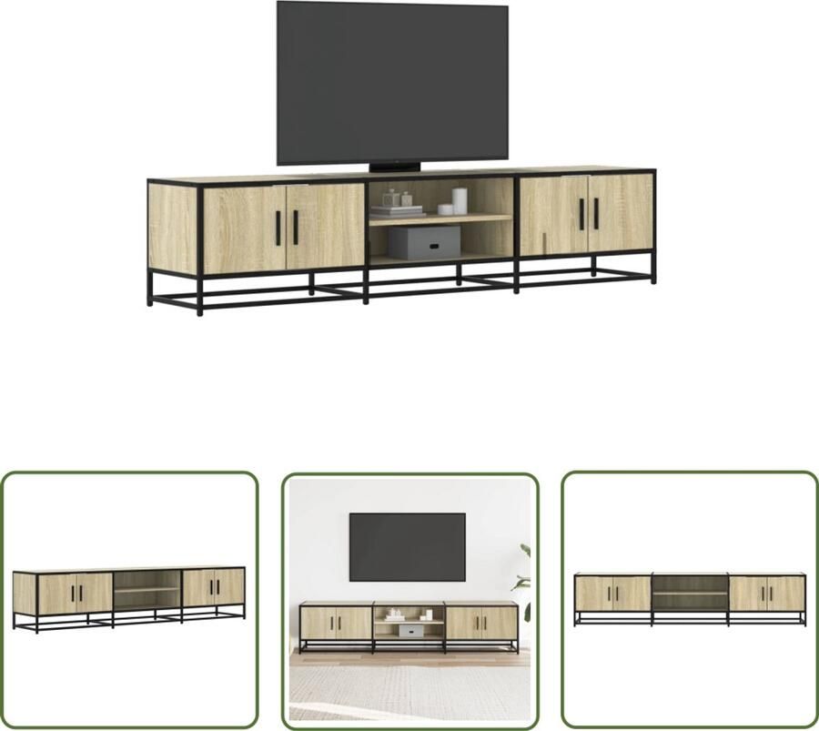The Living Store Tv-meubel 180x35x41 cm bewerkt hout sonoma eikenkleurig Tv-meubel Salontafel Opbergruimte Houten Tv-meubel Media Kast