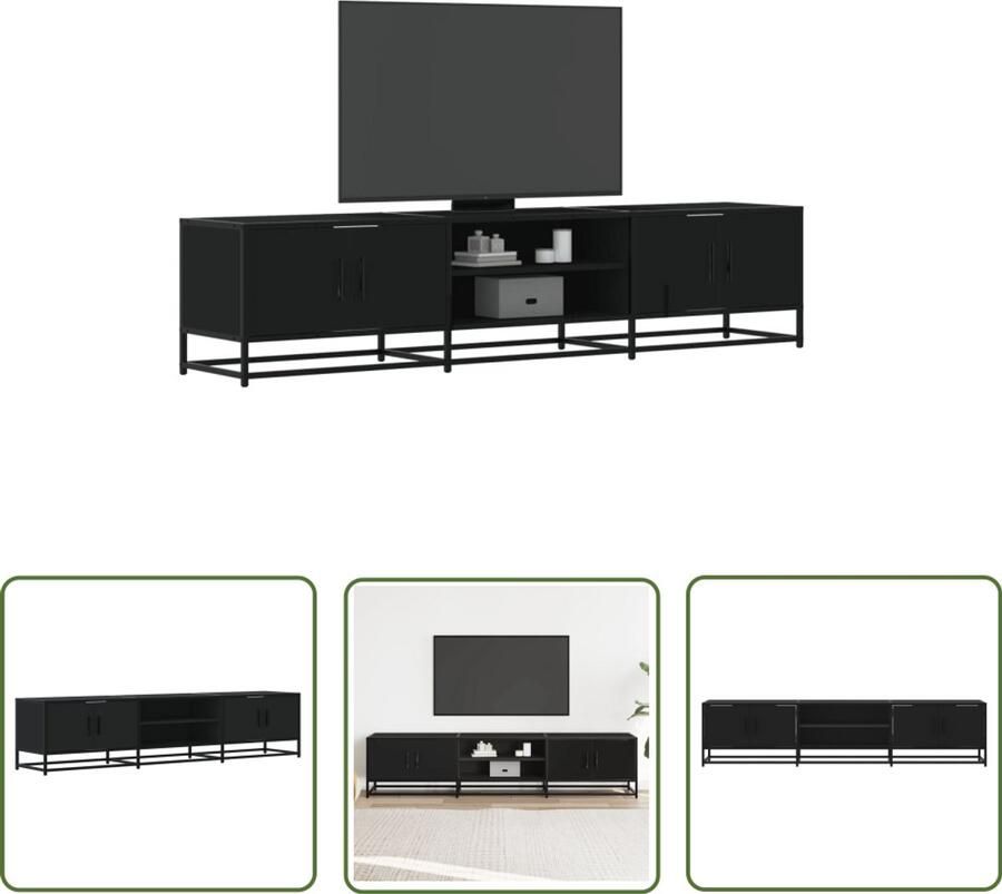 The Living Store Tv-meubel 180x35x41 cm bewerkt hout zwart Tv-meubel Salontafel Houten Tv-kast Opbergruimte Media Kast