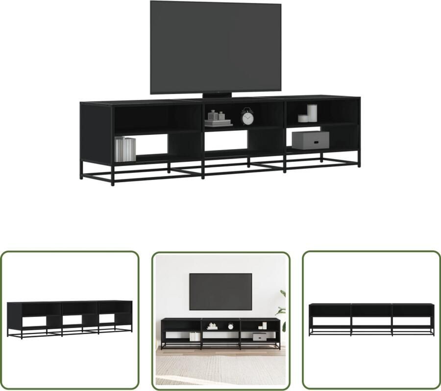 The Living Store Tv-meubel 180x40x46 cm bewerkt hout zwart Tv-meubel Salontafel Kast Opbergruimte Houten Tv-meubel