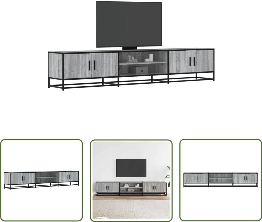 The Living Store Tv-meubel 210x35x41 cm bewerkt hout grijs sonoma eikenkleurig Tv-meubel Salontafel Houten Tv-meubel Grijze Tv-bank Opberg Kast