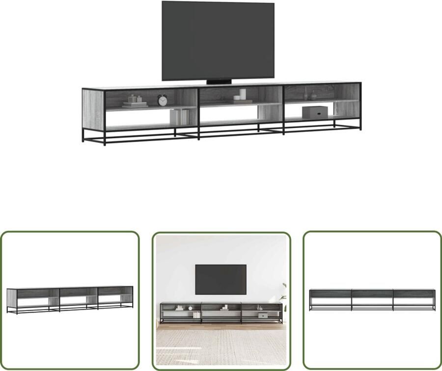 The Living Store Tv-meubel 270x40x46 cm bewerkt hout grijs sonoma eikenkleurig Tv-meubel Salontafel Opbergruimte Houten Tv-meubel Grijze Tv-meubel