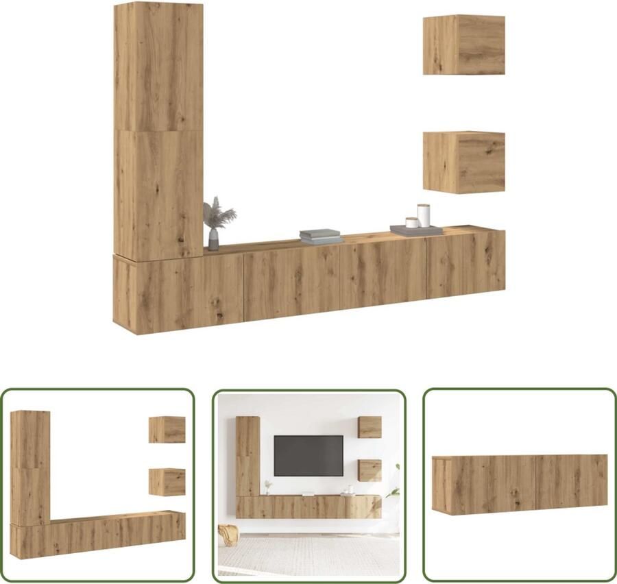 VidaXL Salontafel Tv-meubel 5-delig Tv-meubelset wandmontage bewerkt hout artisanaal eiken Houten Tv-standaard Wandmontage Tv-meubel Eiken Tv-meubel