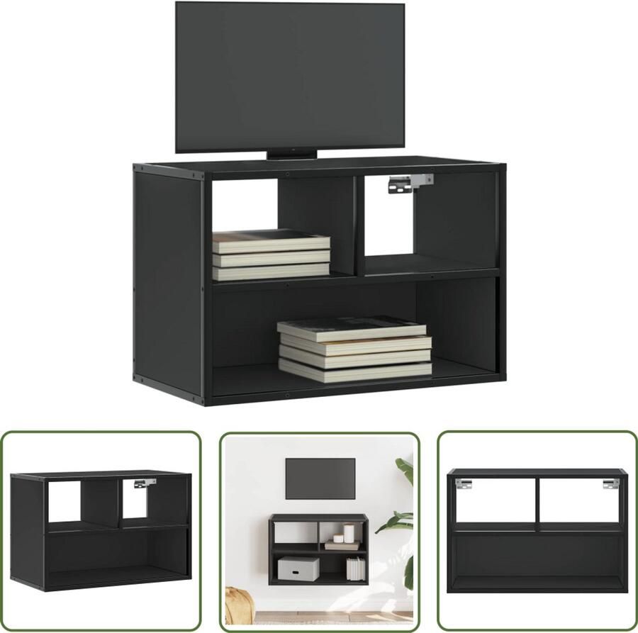 The Living Store Tv-meubel 60x31x39 5 cm bewerkt hout en metaal zwart Tv-meubel Salontafel Houten Tv-meubel Industrieel Tv-meubel Mediabox