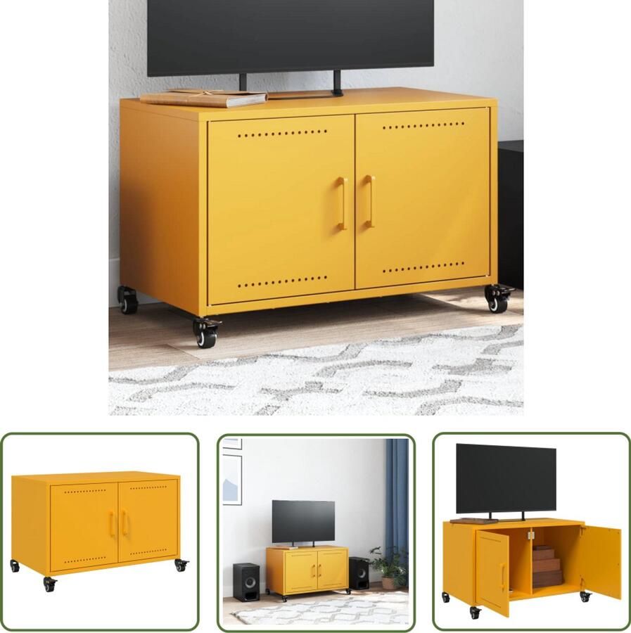 VidaXL Mosterdgeel Stalen Tv-meubel 68x39x43 5 cm Tv-meubel Salontafel Mustardkleur Stalen Tv-kast Modern Tv-meubel