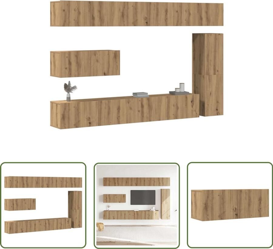 VidaXL Salontafel Tv-meubel 7-delig Tv-meubelset wandmontage bewerkt hout artisanaal eiken Houten Tv-standaard Wandmontage Tv-meubel Tv Kast