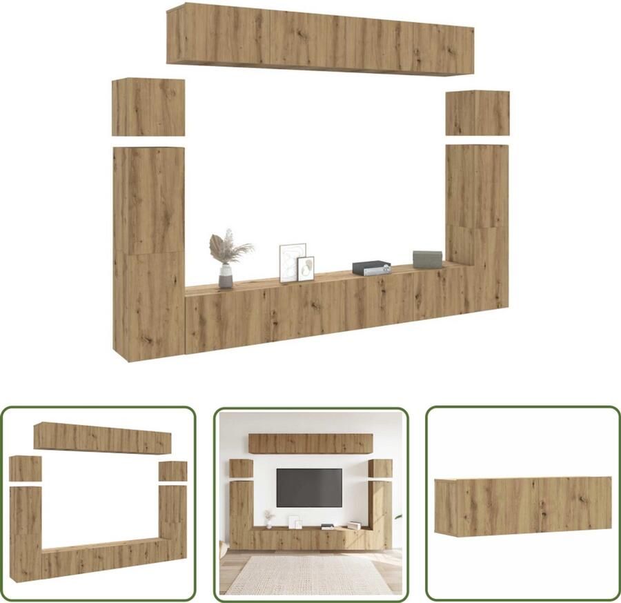 VidaXL 8-delig Tv-meubelset wandmontage bewerkt hout artisanaal eiken Tv Meubel Salontafel Houten Kast Opbergruimte Wandmontage