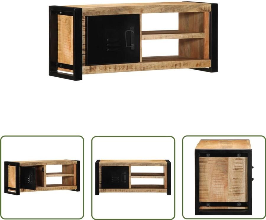 The Living Store Tv-meubel 80x30x35 cm massief ruw mangohout Tv-meubel Salontafel Mangohout Industrial Style Opbergkast