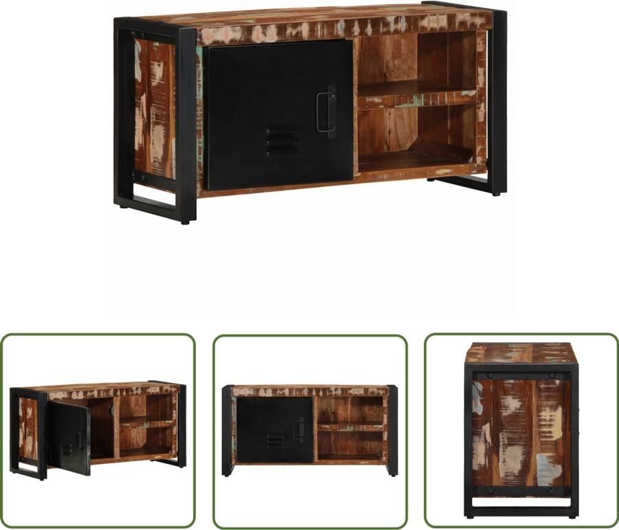 The Living Store Tv-meubel 80x30x40 cm massief hout gerecycled Tv-meubel Salontafel Opbergkast Houten Tv-meubel Landelijk Design