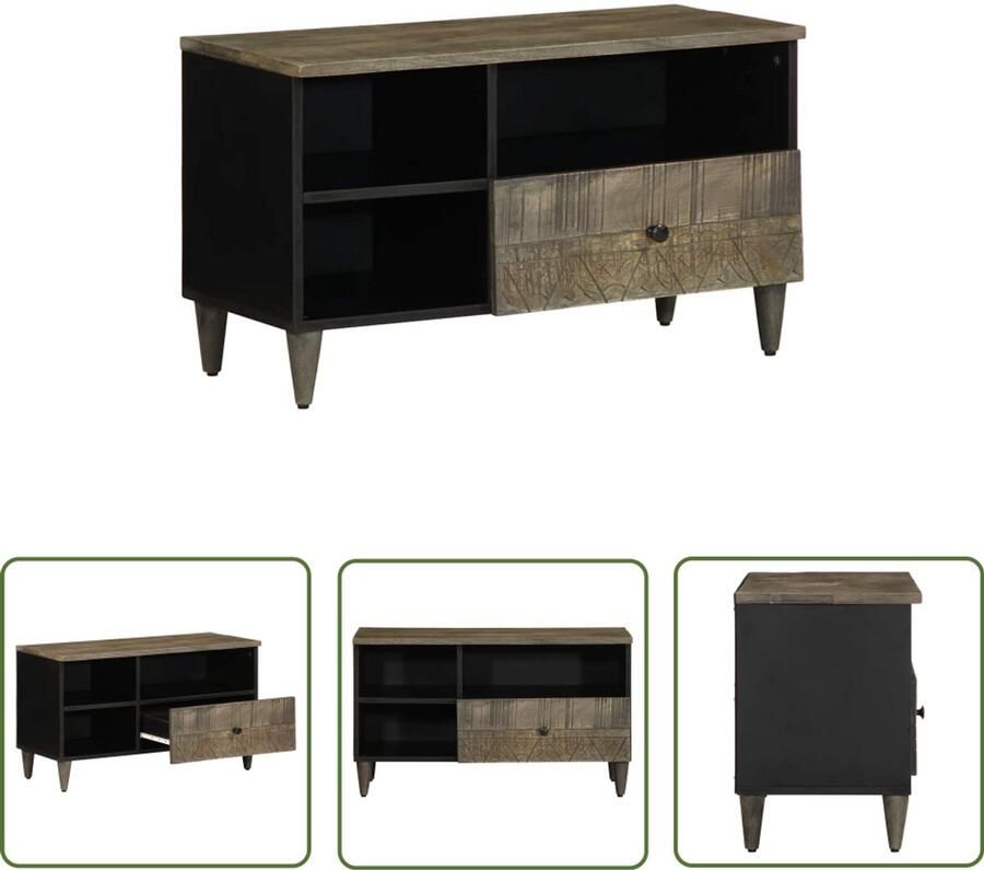The Living Store Tv-meubel 80x33x46 cm massief mangohout zwart Tv-meubel Salontafel Kast Mangohout Zwarte Tv-bank