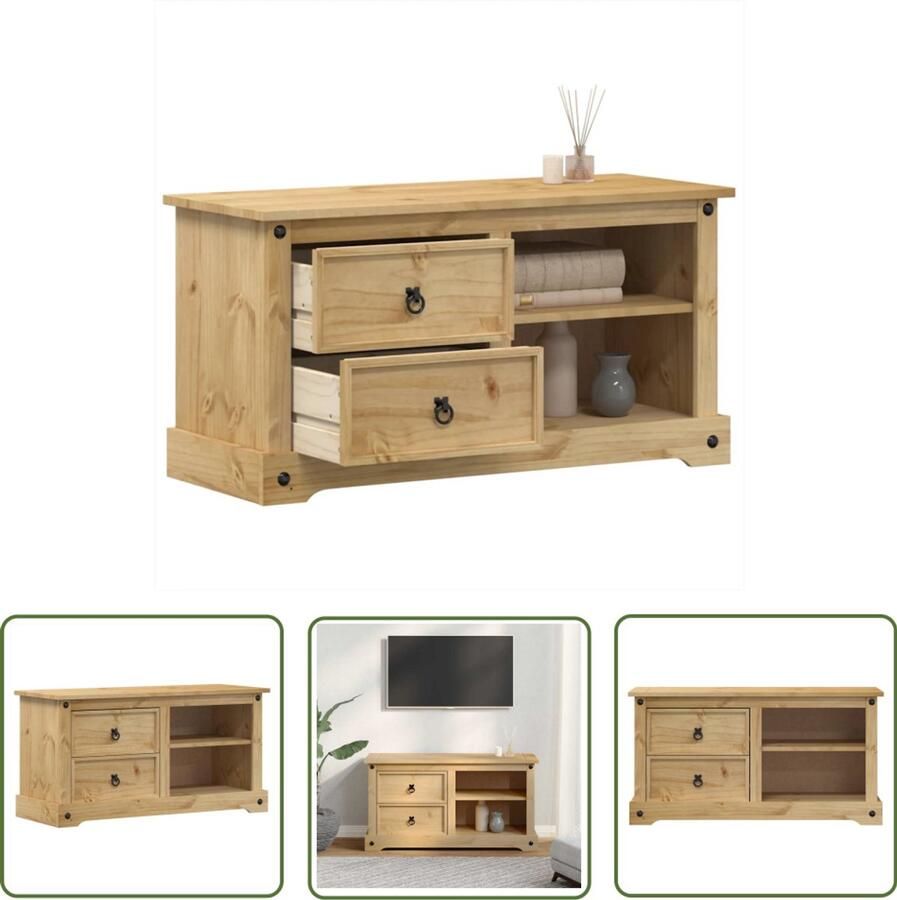 The Living Store Tv-meubel Corona 100x40x52 cm massief grenenhout Tv-meubel Salontafel Grenoble Hout Vintage Tv-kast Rustic Tv-stand - Foto 2
