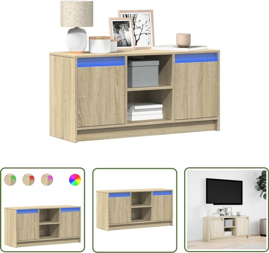 VidaXL Tv-meubel met LED 100x34x50 cm bewerkt hout sonoma eikenkleurig Tv-meubel Salontafel Led-verlichting Sonoma Eiken Houten Tv-stand