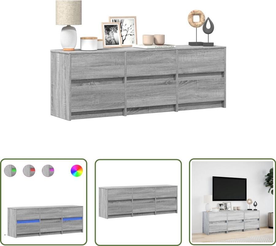VidaXL Tv-meubel met LED 140x34x50 cm bewerkt hout grijs sonoma eiken Tv-meubel Salontafel Led-verlichting Grijze Tv Kast Houten Tv-meubel