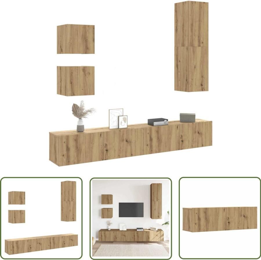VidaXL 5-delig Tv-meubelset wandmontage bewerkt hout artisanaal eiken Tv Meubel Set Salontafel Opberg Kast Houten Tv Stand Media Kast