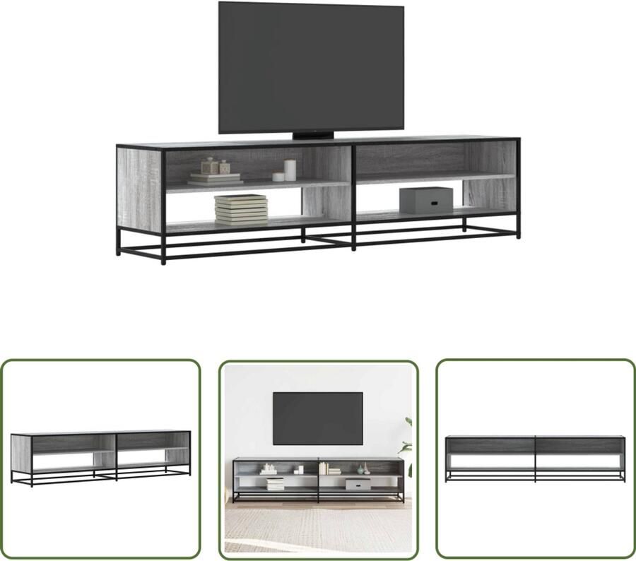 The Living Store Tv-meubel 180 5x40x46 cm bewerkt hout grijs sonoma eikenkleurig Tv Meubel Salontafel Opberg Kast Houten Tv Stand Grijze Tv Tafel