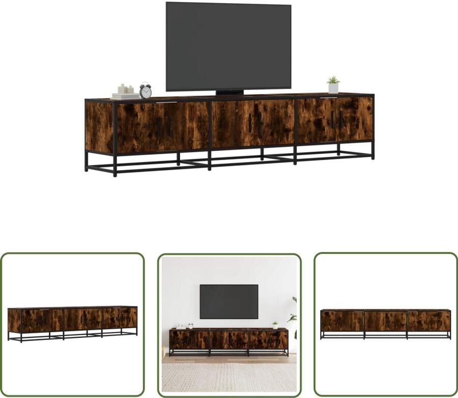 The Living Store Tv-meubel 180x35x41 cm bewerkt hout gerookt eikenkleurig Tv Meubel Salontafel Opberg Kast Houten Tv Stand Industrieel Design
