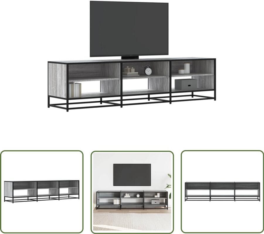 The Living Store Tv-meubel 180x40x46 cm bewerkt hout grijs sonoma eikenkleurig Tv Meubel Salontafel Houten Tv Kast Opbergkast Media Kast