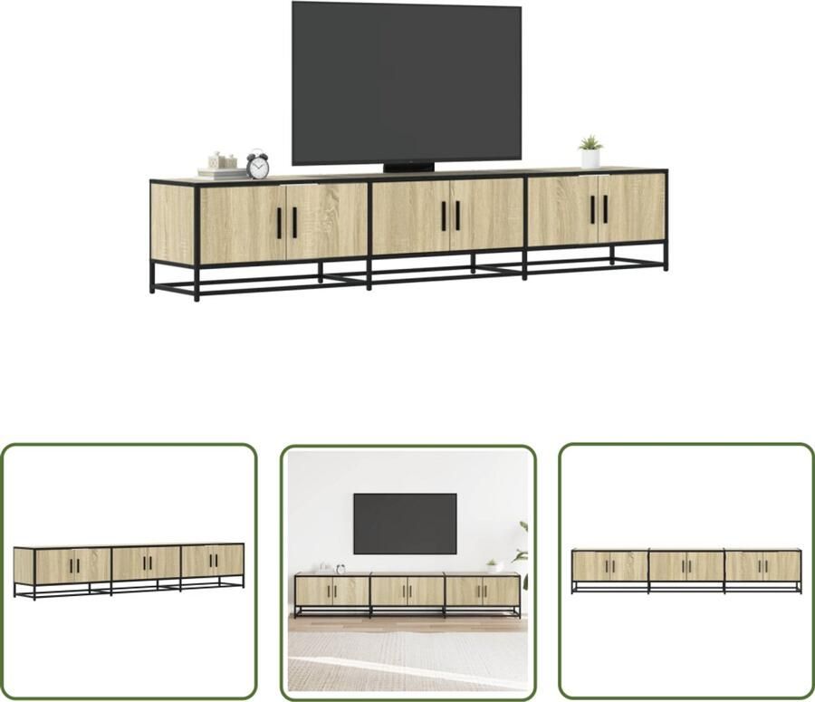 The Living Store Tv-meubel 210x35x41 cm bewerkt hout sonoma eikenkleurig Tv Meubel Salontafel Opberg Kast Houten Tv Stand Media Kast