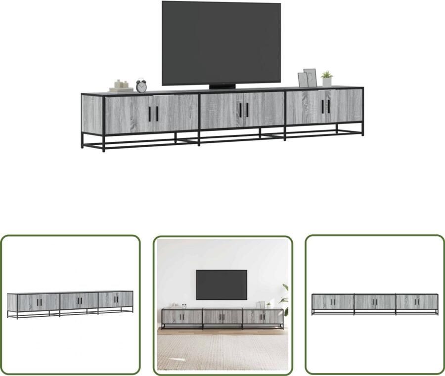The Living Store Tv-meubel 240x35x41 cm bewerkt hout grijs sonoma eikenkleurig Tv Meubel Salontafel Kast Houten Tv Stand Grijze Tv Tafel